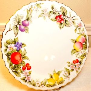 Vintage Andrea by Sadek porcelain serving/ pie/cake plate in "Fruit Blossoms "